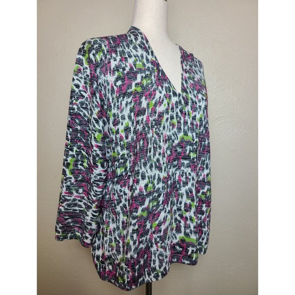 A la carte WOmens Cardigan Multicolor White Purple Green Size XL A440 - Picture 3 of 8